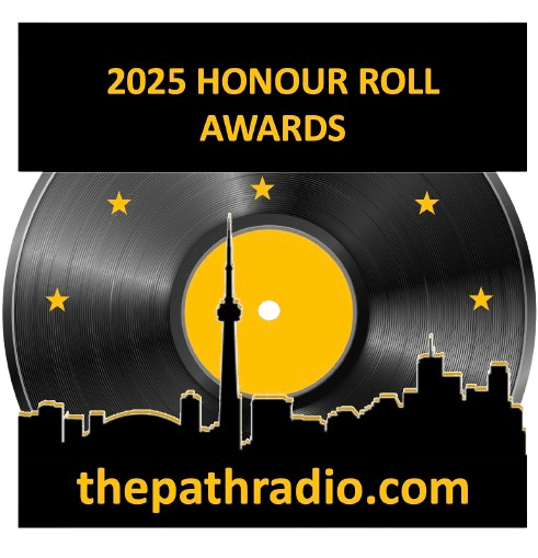 The Path Radio 2025 Honour Roll Award Plate - A record with the Toronto landscape over top