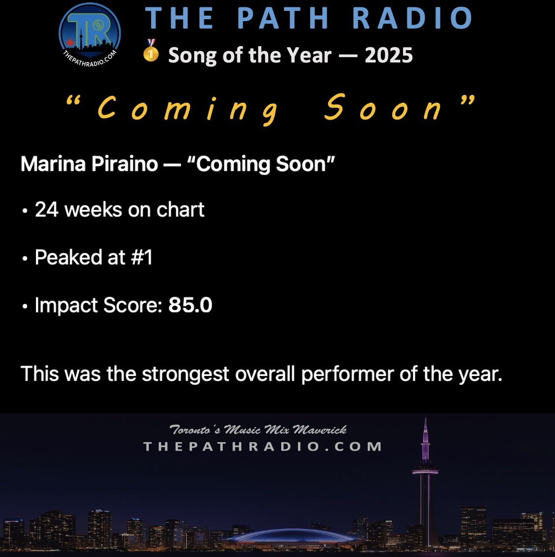 The Path Radio 2025 Song of the year for strongest overall performer.