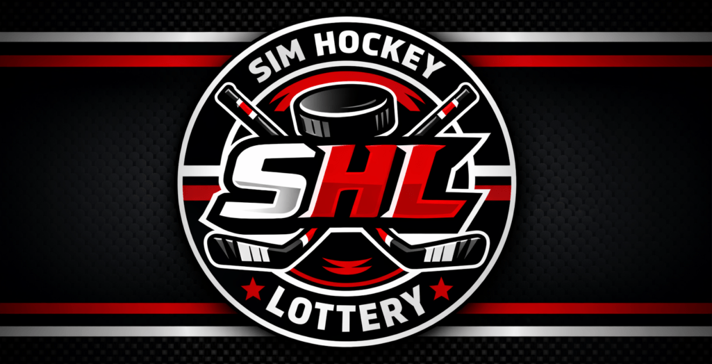 Simulated Hockey Lottery Banner has SHL in the middle, a puck above it, and two sticks crossing.